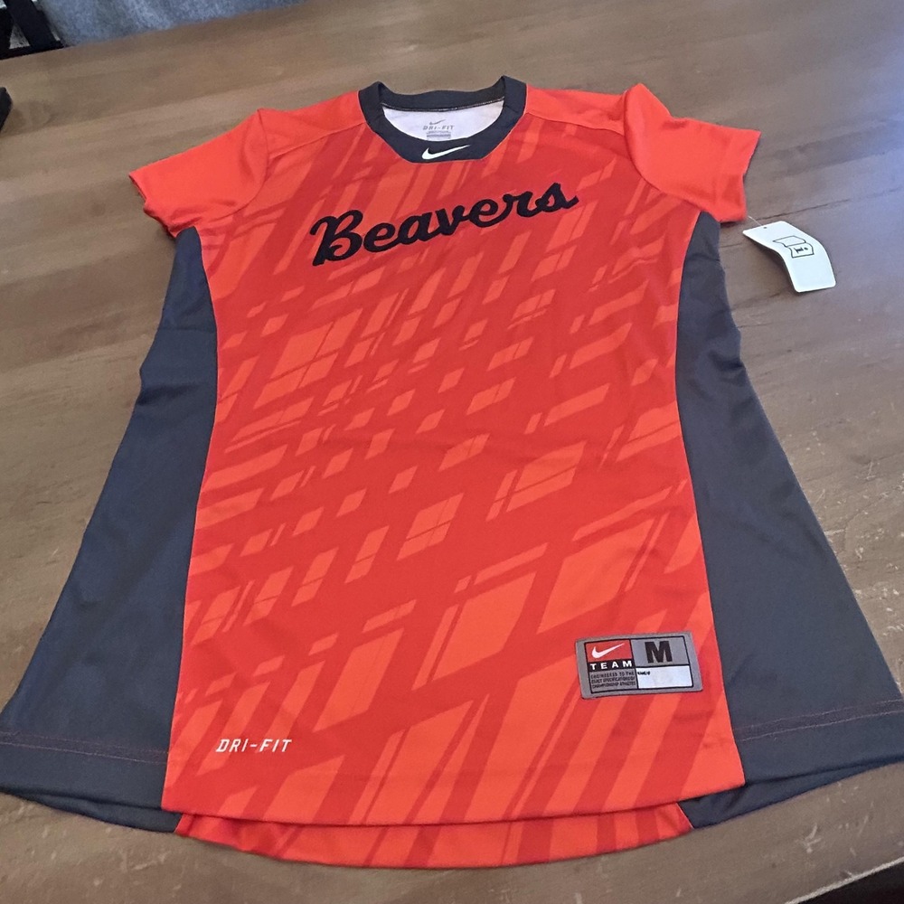 Nike Beavers Softball Shirt Womens Medium Orange Dri-Fit‎ Team Jersey 23